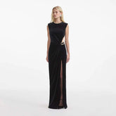High Quality Black Color Women Sexy Sleeveless O-Neck Velvet Bodycon Long Maxi Dress Elegant Evening Party Cocktail Dress